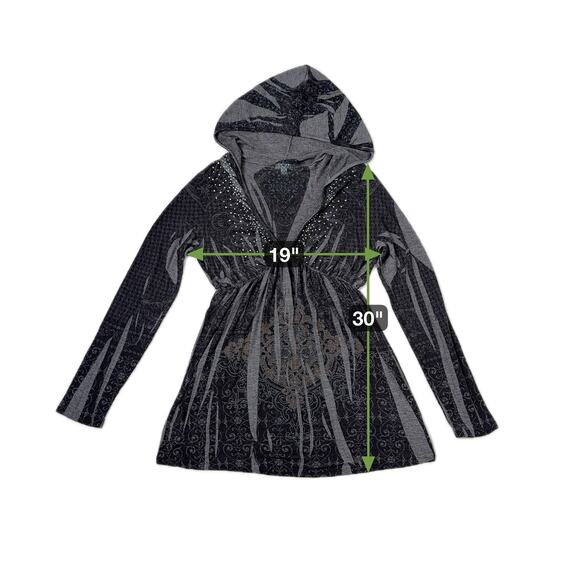 Vintage Y2K Hooded Graphic Tunic Top Whimsigoth Goth Fairy Grunge Emo Black L - Picture 7 of 7